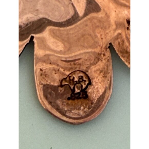 Vintage 80s Navajo Dangle Earrings Fan Shaped 925 Copper Gilt Running Bear - Picture 4 of 14